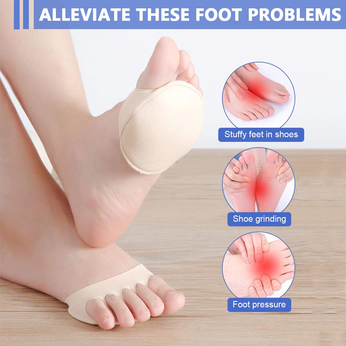 HASTHIP 4 Pairs Forefoot Pads Honeycomb Fabric Ball of Foot Cushion Metatarsal Pads for Women, Reusable High Heels Invisible Socks, Comfortable Non-Slip Toe Sleeves for Relieving Foot Fatigue HASTHIP 4 Pairs Forefoot Pads Honeycomb Fabric Ball of Foot Cushion Metatarsal Pads for Women, Reusable High Heels Invisible Socks, Comfortable Non-Slip Toe Sleeves for Relieving Foot Fatigue